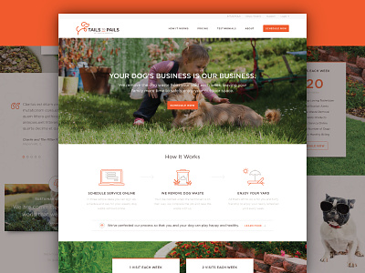 Tails to Pails :: Homepage dog homepage how it works pricing sign up testimonial ui ux waste web web design