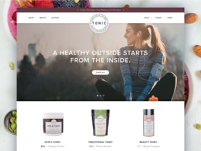 Tonic :: Homepage athletic collagen exercise health homepage lifestyle products smoothie ui ux web design wellness