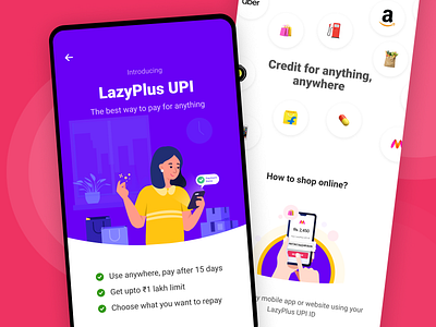 LazyPlus UPI app blue design illustration landing page ui