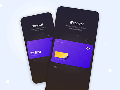 LazyPay credit limit app card credit finance onboarding success ui