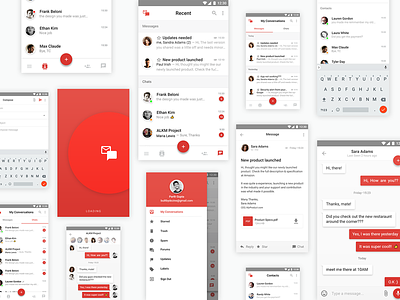 Email+Chat concept IM App android design app screen chat app concept mail app material design mobile app red