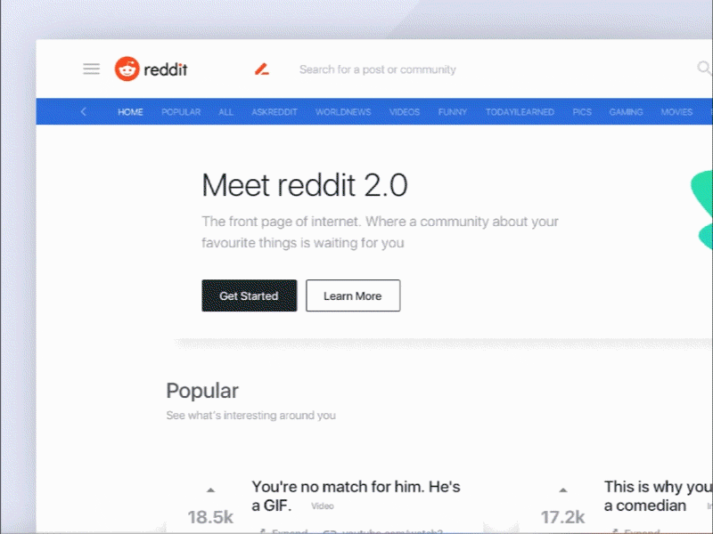 Reddit 2.0 challenge community forum material reddit redesign uikit uplabs