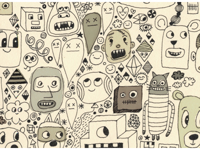 10/29/10, doodle doodle drawing faces hyperdoodle illustration maura cluthe rapidograph sketch