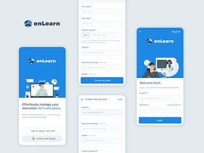 enLearn - Register, Login and Landing app button college design education finance illustration learning login mobile money online payment popular register school signin signup user web