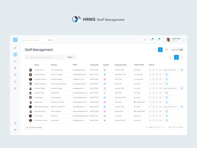 HRMS - Staff Management dashboard hr hrms human list login logo pagination people search staff