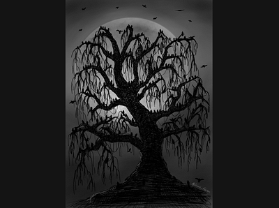 The Dusktree (Novel "Sky White" official artwork) commission creepy dusk illustration scarecrow scary tree