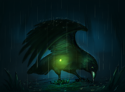 The Crow and the Firefly altruism beautiful bird buddies color companions concept crow firefly friends illustration insect protect raven selfless shelter sweet