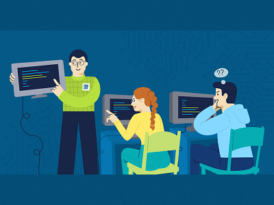 Web banner for an IT Training computer flat illustration illustration learning people programming training vector