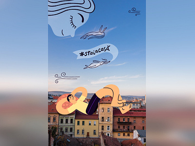 Stay at home | Cluj-Napoca clouds covid 19 creativity flat illustration home illustration imagination relax stay safe stayhome