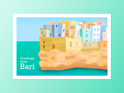 Bari Postcard beach dribbleweeklywarmup flat illustration holiday illustration italy landscape postcard postcard design