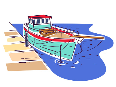 Boat Sketch boat bright color digital digital art editorial flat illustration harbor illustration line art sketch