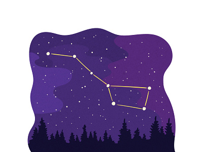Night Sky constellations digital illustration editorial flat illustration forest night sky purple sky stars vector vector illustration