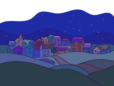 Night landscape, small town city illustration digital illustration editorial flat illustration illustration landscape night town vector illustration