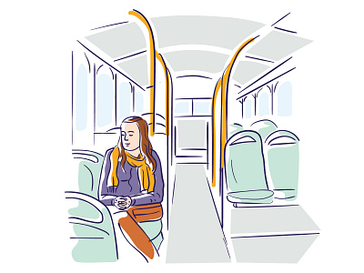 Meditating on the bus digital illustration editorial flat illustration illustration meditate mindfulness pray seats vector art vector illustration woman