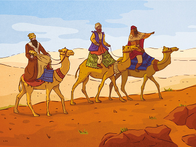 Three Holy Kings in the Desert advent digital illustration illustration line art postcard postcard design series vector vector art vector illustration