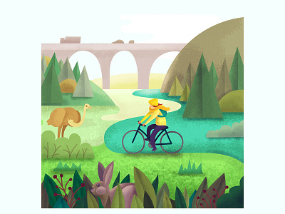 Springtime biking adventures adventure bicycle flat illustration illustration nature spring texture