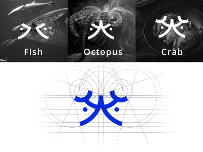 Seafood Restaurant Logo Concept blue branding company crab crispy design food graphic design grid illustration japan logo octopus restaurant sea seafood shell vector white