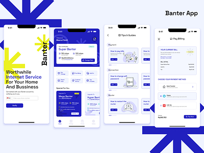 Banter App blue branding clean crispy design graphic design illustration indonesia internet landing landing page logo minimalist mobile mobile app package service ui vector white