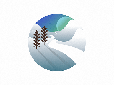 Snowy Goodness circle illustrator misty mountains photoshop simple snow sunset trees
