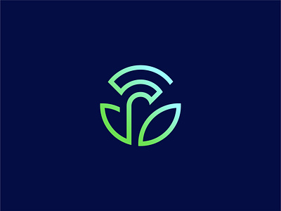 Leaf With Wifi Icon Monogram Logo abstract access agency branding business connection eco green leaf logo nature service sign signal tech wifi