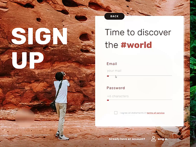 Sleek sign up form - Animation 2d adobe adobe xd adobexd animation contest daily dailyui discover form free minimal sign up simple sleek travel traveling website world