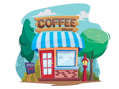 coffee shop illustration artwork building cafe cartoon character clean coffe coffee shop coffeeshop illustration landscape restaurant vector vector art vector illustration vectorart vectors