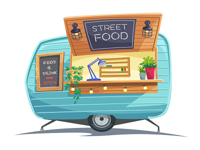 food truck illustration artwork building cafe car cartoon character concept design drink food food and drink food illustration food truck illustration landscape restaurant transport truck vector