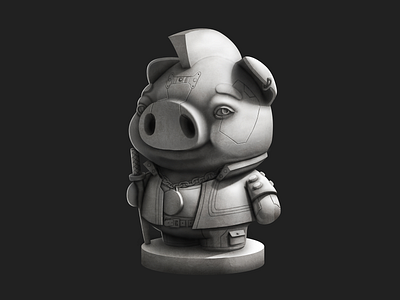 Cyberhog 2077 2d art animal artist artwork cgart character character design concept art cyberpunk game art game design illustration pig statuette