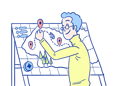 Setting the itinerary character flat illustration line art location map minimal vector