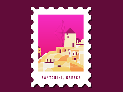 Stamp for Santorini, Greece coloful design flat design gradient illustartor illustration minimal travel vector