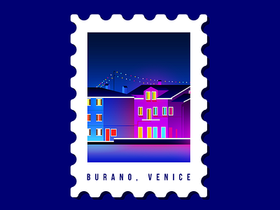 Stamp for Burano, Venice in Neon! art brand burano design flat flatillustration illustration illustrator italy minimal travel ui vector vector art venice wacom