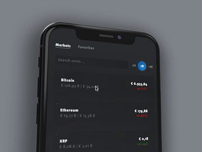 Bitcoin & Krypto Tracker animation app bitcoin dark mode design invision invision studio krypto mobile money neomorphism rotato soft ui ui ux