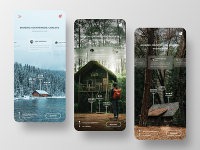 Booking app app booking chalet chalets countryside discover figma mobile nature travel traveling trip ui ux