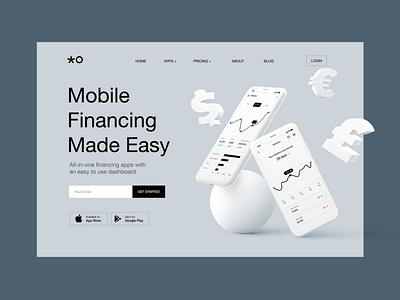 Financing app landing page 3d app banking design finance illustration landing page minimal mockup saas ui