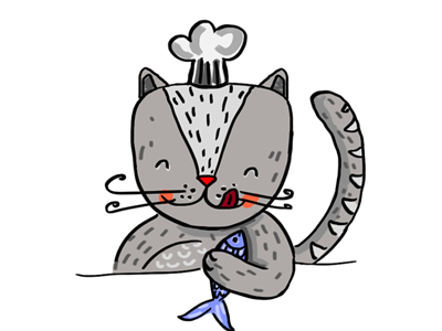 chef cat character cook fish food illüstrasyon