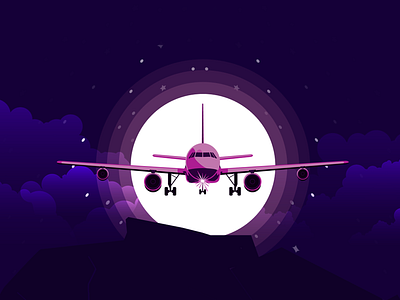 Lets Your Dreams Fly High airplane fly graphicdesign illustration india landscape moon mountains night sky udaipur