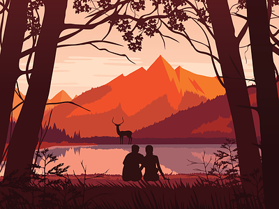 Honeymoon couple deer honeymoon illustration lakes landscape love mountains nature peace travel udaipur