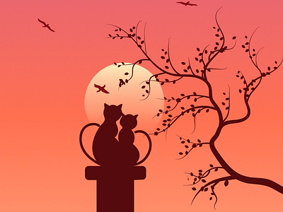 Cat Couple ♥ animal artist birds cat couple landscape love lover moon pet sunset udaipur