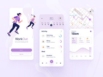 Fitness Mobile App activity app calendar chart design fit fitness food healthy map mobile running schedule sport statistic tracking training ui ux workout