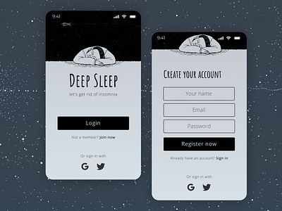 Sign up app app design concept daily 100 challenge daily ui design minimal sign in sign up signup sleep ui web