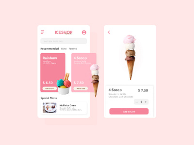 ice cream shot app branding cafe design shop ui ux