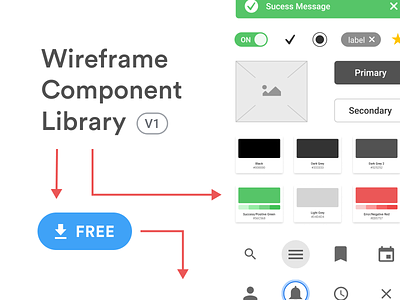Wireframe Component Library V1 component library components design system figma flow diagram flowchart freebie library styleguide team library template tool ui ui kits user flows ux wireflows wireframe kit