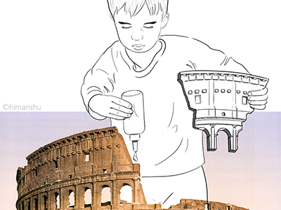 Colosseum archi fracture illustration mix media sketch