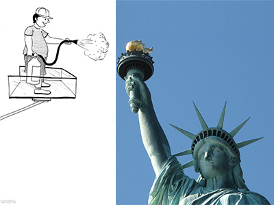 Statue Of Liberty archi fracture illustration mix media sketch
