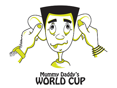 Mummy-Daddy's World Cup ears funny illustration kids naughtiness parents pulling ear trophy world cup