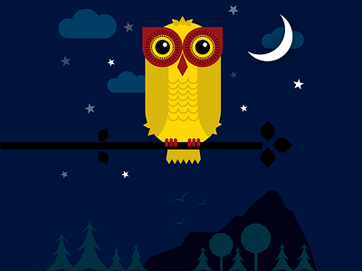 The Owl beak big eye bird blue branch lazy moon night nocturnal owl perch wings