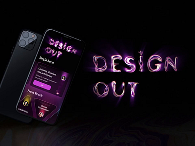 Design Out Community-Z App animation app bright color concept dark mode dark ui design glassmorphism gradient minimal mobile motion motiongraphics neon purple ui