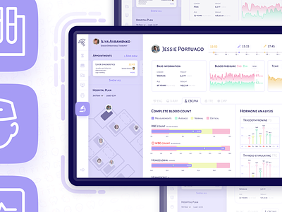 Medical dashboard app charts complex interface concept dashboard design doctors dashboard flat ui graphic design graphics layouts light colors medical dashboard minimalistic ui patient tracking system tablet app tablet interface ui user interface