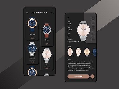 Tommy Hilfiger Watches Concept App app design neumorphism typography ui uidesign ux ux ui uxdesign uxui