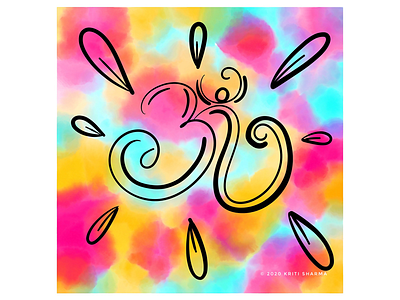 OM! art blue colour colourful digital print etsy prints hindu hinduism illustration india life meditation om painting peace pink prints religion white yellow